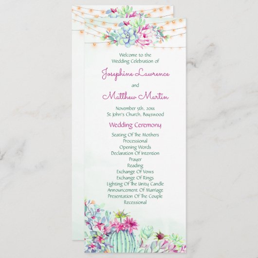 Cactus vetplanten String Lights Trouwprogramma's Programma (Voorkant / Achterkant)