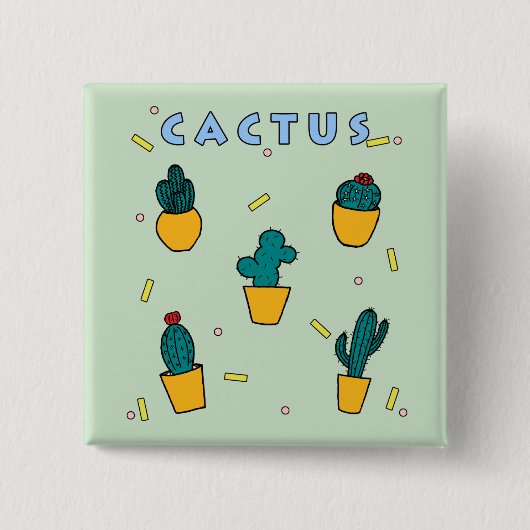 Cactus Vierkante Button 5,1 Cm (Voorkant)