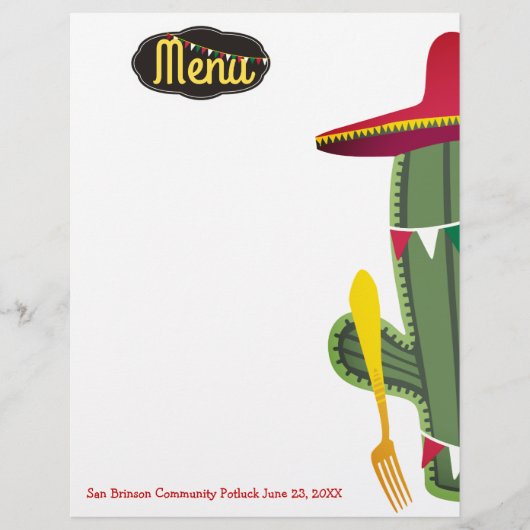 Cactus vork Mexican food menu letterhead (Voorkant)