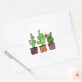 Cactus Waterverf in potten Ronde Sticker (Envelop)