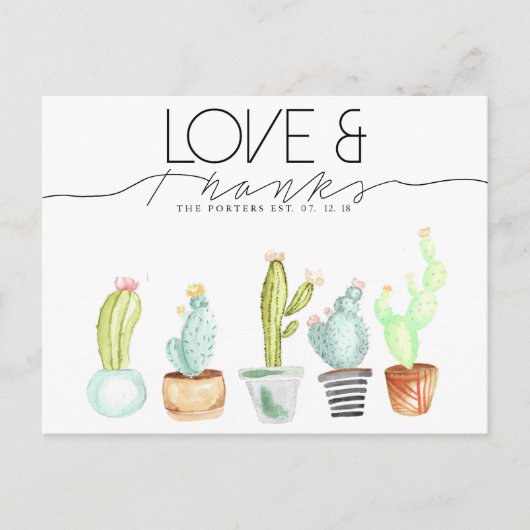Cactus Waterverf | Liefde & Bedankt Briefkaart (Voorkant)