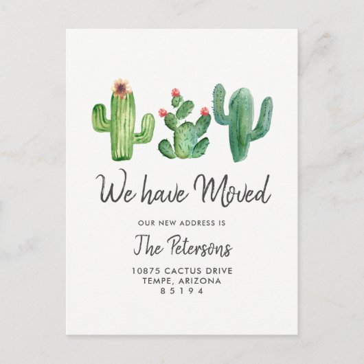Cactus We Have Moved Verhuisbericht Ansichtkaart Aankondigingskaart (Voorkant)