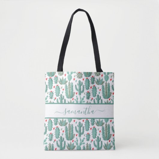 Cactus white green name script draagtas (Voorkant)