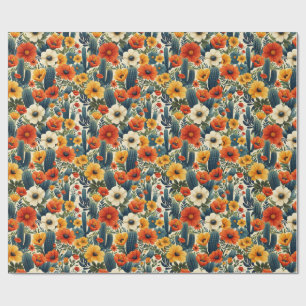 Cactus Wilde Bloemen in Rood & Cream Cadeaupapier