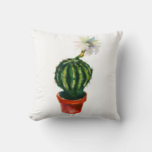 Cactus Witte Bloem Waterverf Zuidwesterse Boho Kussen