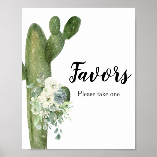 Cactus Witte Bloemen Baby Shower Favor Bord Poster (Voorkant)