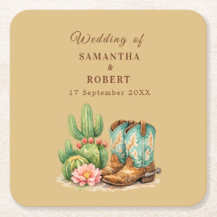 Cactus Woestijn Arizona Cacti Cowboy Bruiloft Vierkante Kartonnen Onderzetter