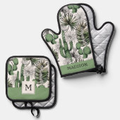 Cactus woestijnpatroon ovenwant & pannenlap set (Voorkant / Achterkant)