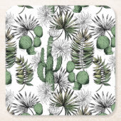Cactus woestijnpatroon vierkante kartonnen onderzetter (Voorkant)