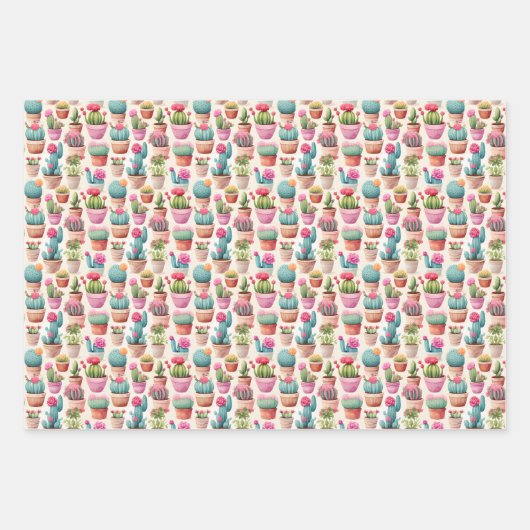 Cactus Wrapping Paper Flat Sheet Set van 3 (Voorkant)