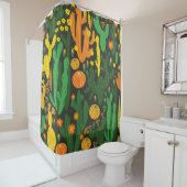 Cactus : zwart naadloos patroon. douchegordijn (In situ)