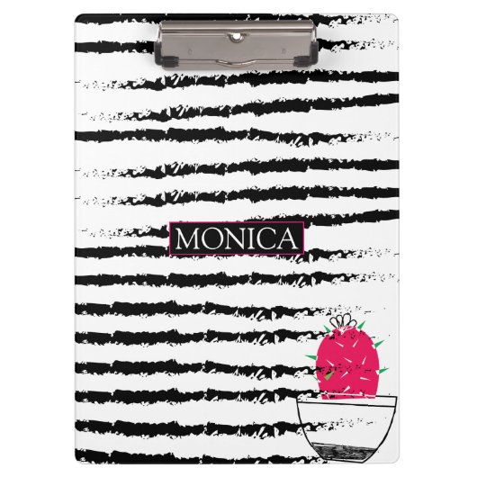 Cactus zwart wit patroon gestript klembord (Voorkant)