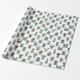 Cactuses en Succulente Planten Hand Drawn Pattern Cadeaupapier