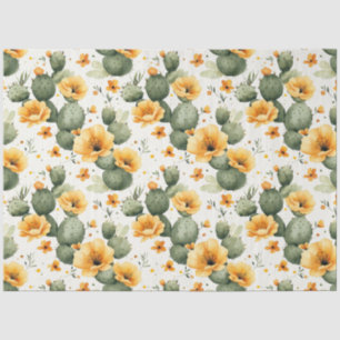 Cactuspatroon met Gele Bloemen Decoupage Tissuepapier