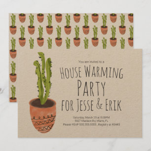 Cactusplant handgetekend voor housewarmingparty kaart