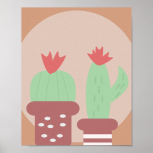 Cactusplant in potten van klei en vormen wandkunst poster