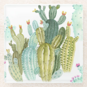 cactussen bloeiend Waterverf patroon Glazen Onderzetter