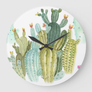 cactussen bloeiend Waterverf patroon Grote Klok