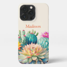 Cactussen en vetplant met naam iPhone 13 pro hoesje
