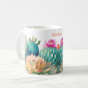 Cactussen en vetplanten met naam koffiemok