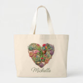 Cactussen in hartvorm met naam grote tote bag (Voorkant)