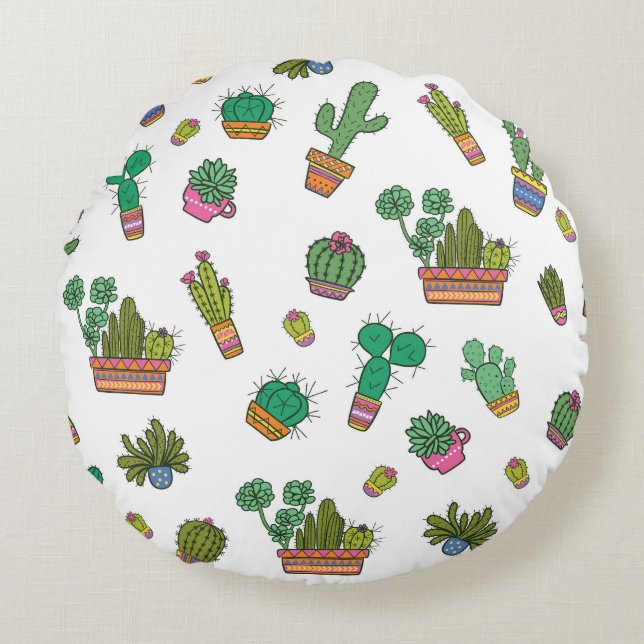  cactussen: naadloos patroonontwerp. rond kussen (Voorkant)
