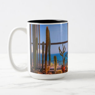 Cactussen planten en zee tweekleurige koffiemok