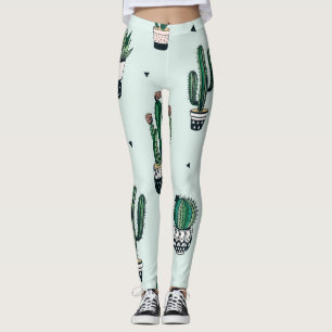 Cactussen-succulenten, met de hand getekend naadlo leggings