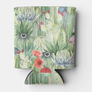 Cactussen, vetplanten: bloemenprint van de waterve blikjeskoeler