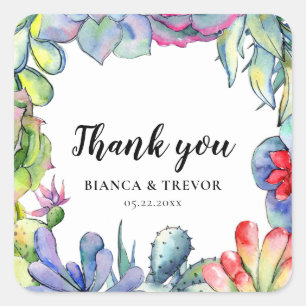 Cactussen & vetplanten waterverf bruiloft dank u vierkante sticker