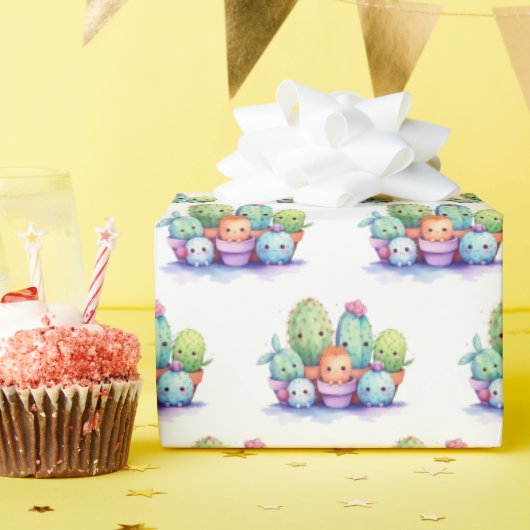 Cactussen Waterverf op wit Cadeaupapier (Verjaardagsfeest)