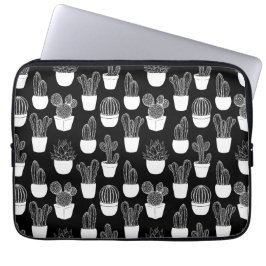 Cactussen witte lijn art patroon laptop sleeve