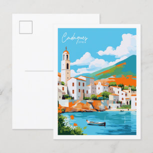 Cadaques Spanje vintage reisplaats illustratie Briefkaart