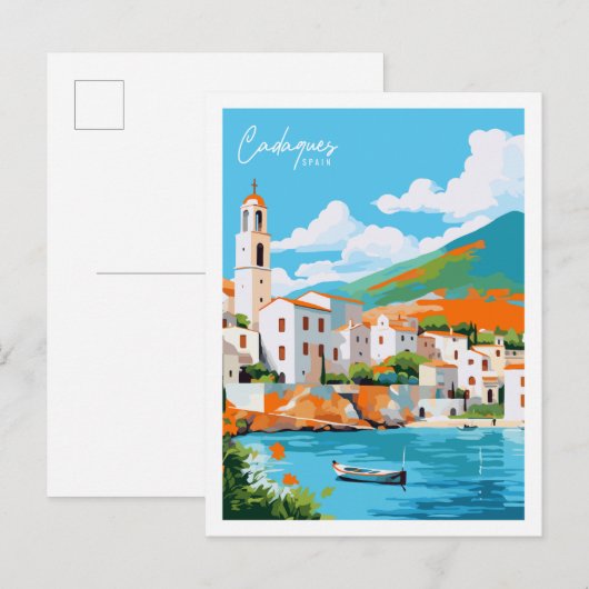 Cadaques Spanje vintage reisplaats illustratie Briefkaart (Voorkant / Achterkant)