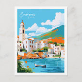 Cadaques Spanje vintage reisplaats illustratie Briefkaart (Voorkant)