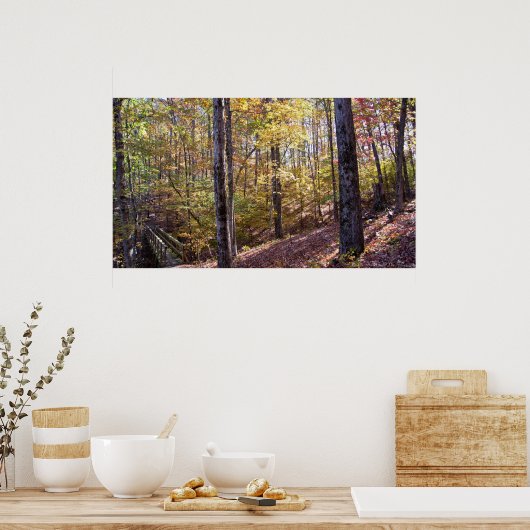 Caddo Bend Trail Bridge in Autumn Forest Poster (Cuisine)