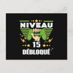 Cadeau 15 ans Anniversaire Gamer Niveau 15 Briefkaart