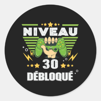 Cadeau 30 ans Anniversaire Gamer Niveau 30 Ronde Sticker