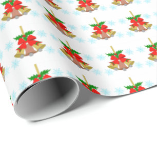 Cadeau 3 cloches dans le papier d'enveloppement de neige