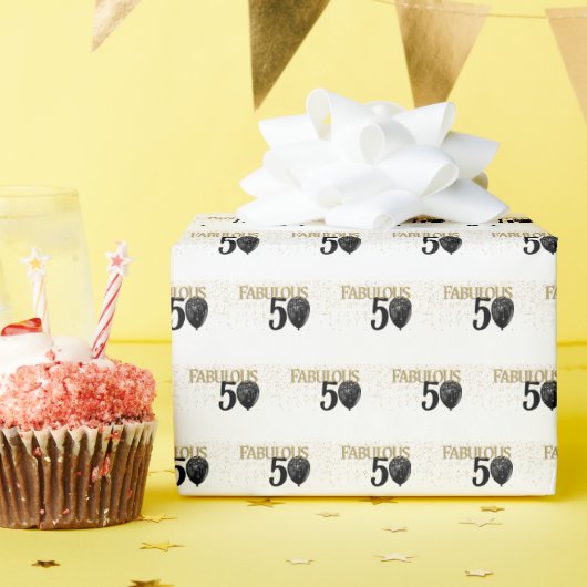 Cadeau 50 & Fabuleux Black Gold Glam Wrapping Papier (Fête d'anniversaire)