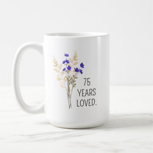 Cadeau 75e anniversaire pour femmes, Mug 75e anniv (Gauche)