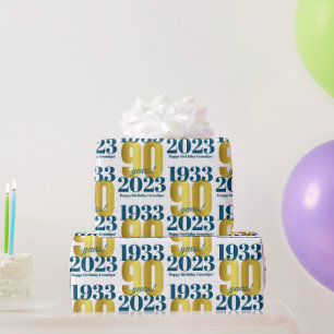 Cadeau 90e Anniversaire Papier d'enveloppement bleu or