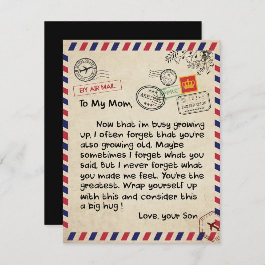 Cadeau aan mijn zoon, moeder en zoon, liefdesbrief kaart (Voorkant / Achterkant)