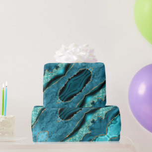 Cadeau Agate Turquoise Blue Gold Aqua Papier d'enveloppem