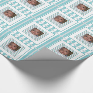Cadeau Ajoutez votre papier d'emballage rayé blanc bleu