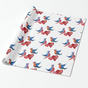 Cadeau Amour, inséparables, papier d'emballage d'oiseaux