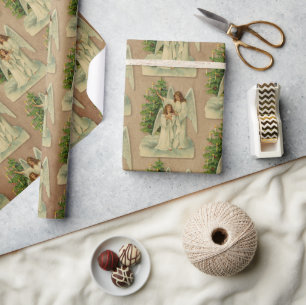 Cadeau Anges de Noël Papier Vélin Antique Arbre Victorien