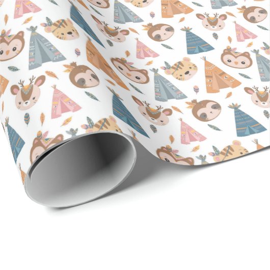 Cadeau Animaux et papier d'enveloppement de teepee (Coin rond)