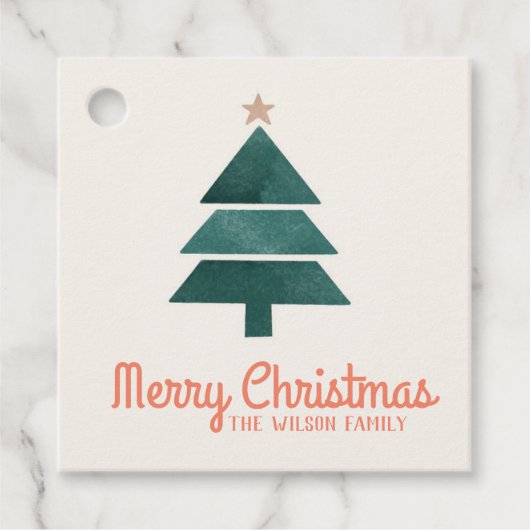 Cadeau Aquarelle Arbre de Noël Favoriser les étiquettes (Devant)