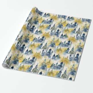 Cadeau Aquarelle Châteaux Papier d'enveloppement - bleu e